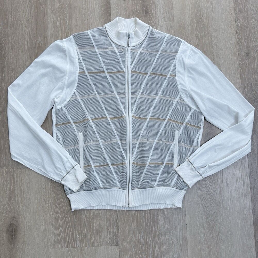 Barcelino Luxury Cotton Zip Sweater M Spain Quiet Luxury Grandpa Core Chevron